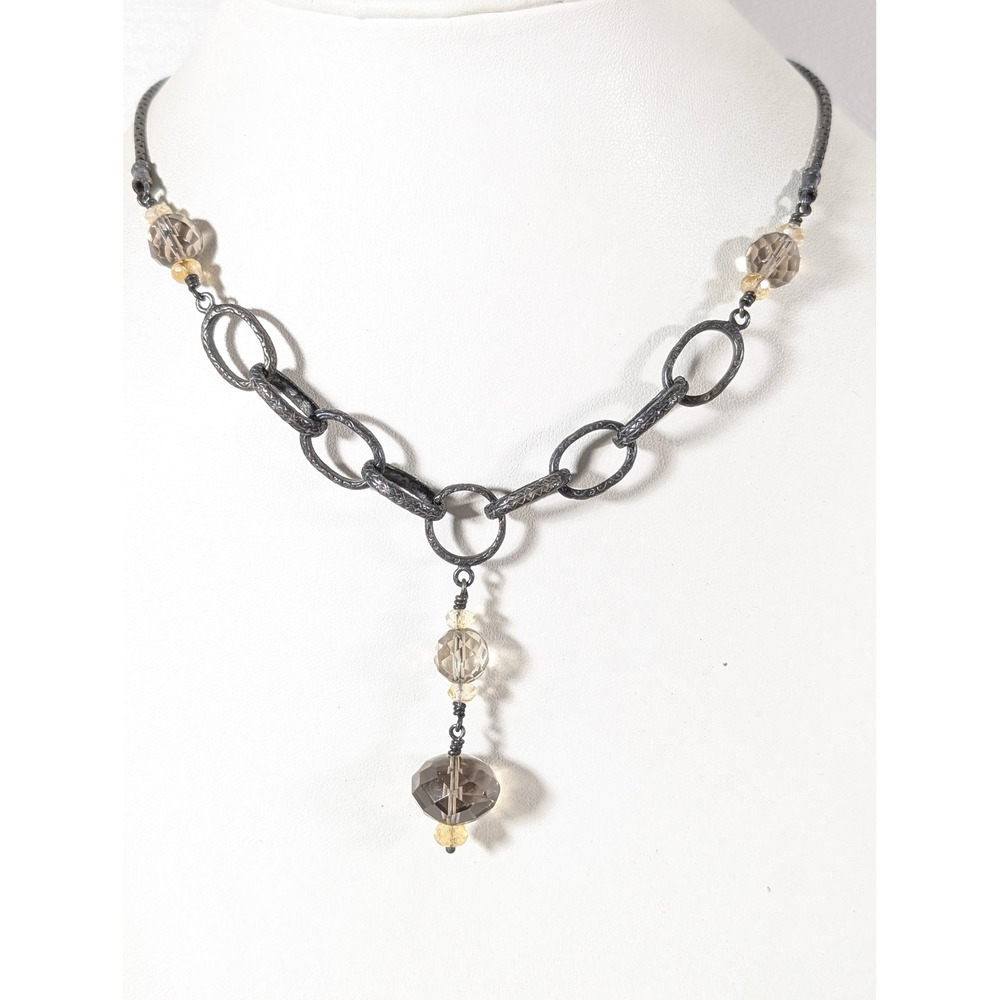 Silpada Sterling Silver Smoky Quartz Citrine Lariat Necklace 17"‎ 925